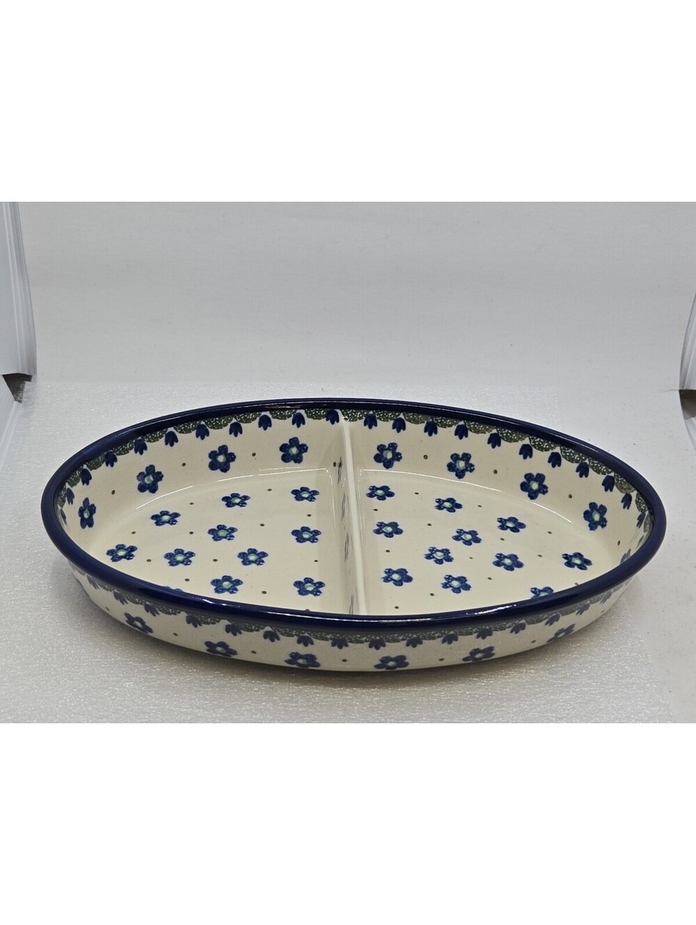 Polish Pottery Ceramika Artystyczna Kalina Large Divided Dish Oval 11" Poland